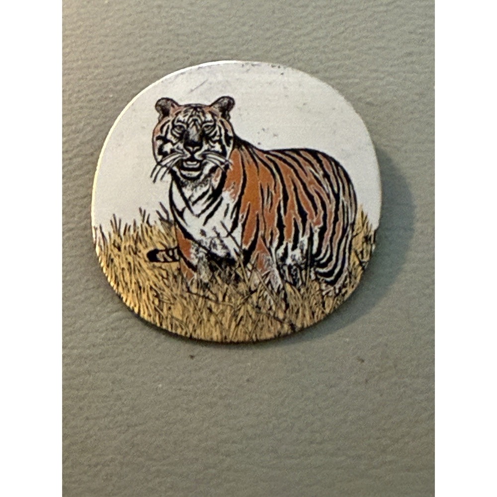 Vintage Reed Barton Damascene Tiger Brooch Pin Pendant Necklace Tiger #449